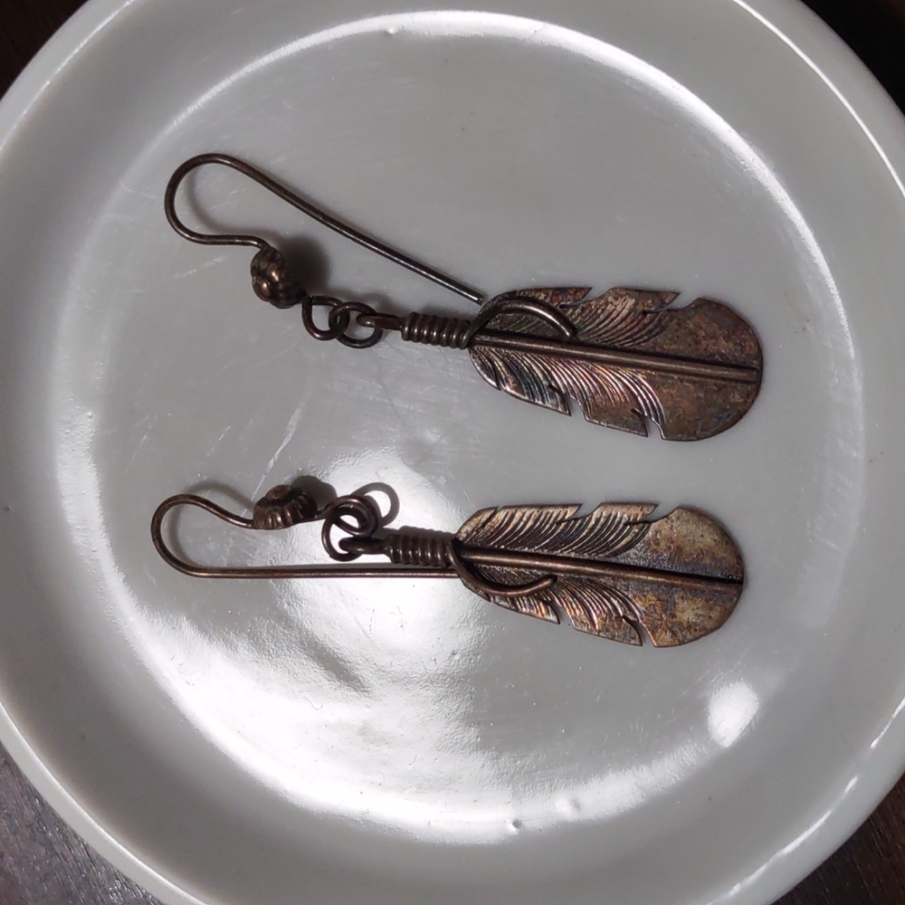 Bronze feather earrings